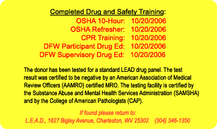 LEAD Drug Free Photo Certification Card - Back